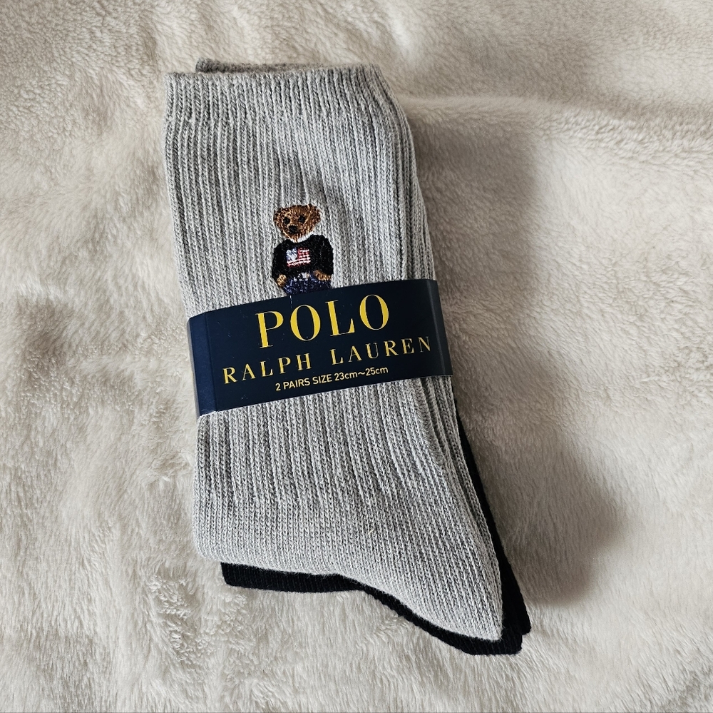 Polo Ralph Lauren Cotton Blend Ankle Socks Women Embroidered Bear size 8 New